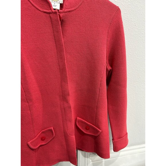 Talbots Petites Red Silk Blend Textured Cardigan Jacket Buttoned Pockets Sz PS - Picture 4 of 9